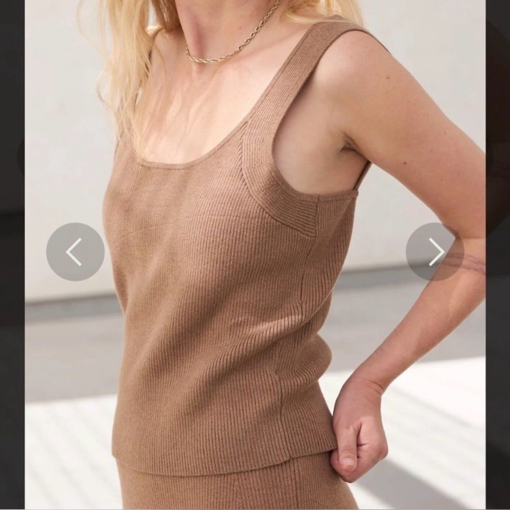 NWOT Ayr Camel The Daybed Ribbed Knit Merino Wool Blend Tank Top Extra Large